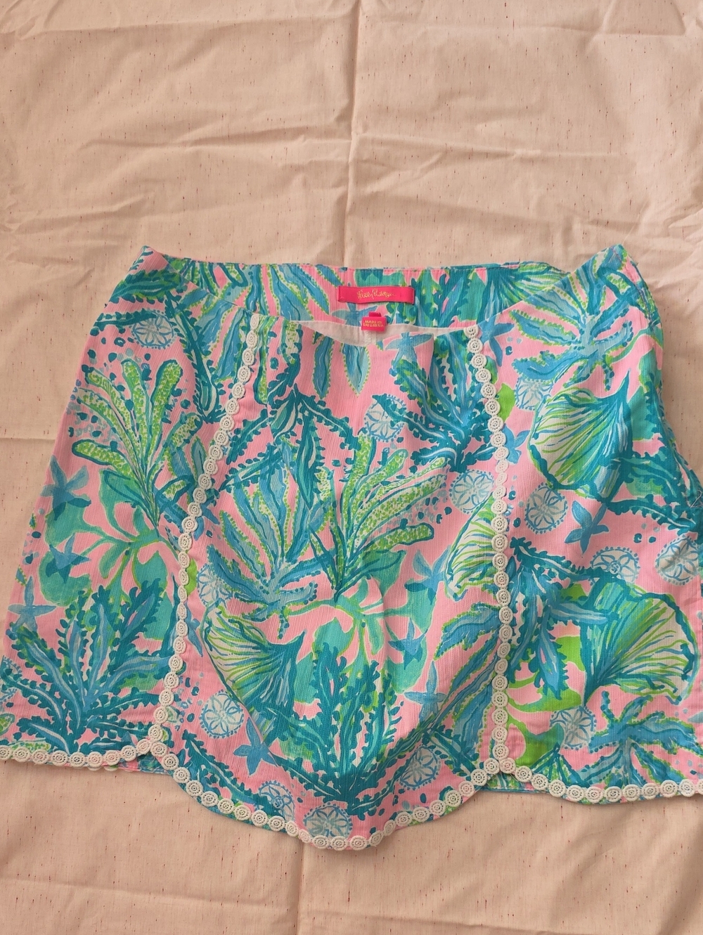 Lilly Pulitzer Pink with Aqua & Green Tropical Scalloped Skirt - Picture 2 of 10